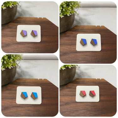 Wooden Stud Earrings - Pentagon - Winter Sunshine Marketplace